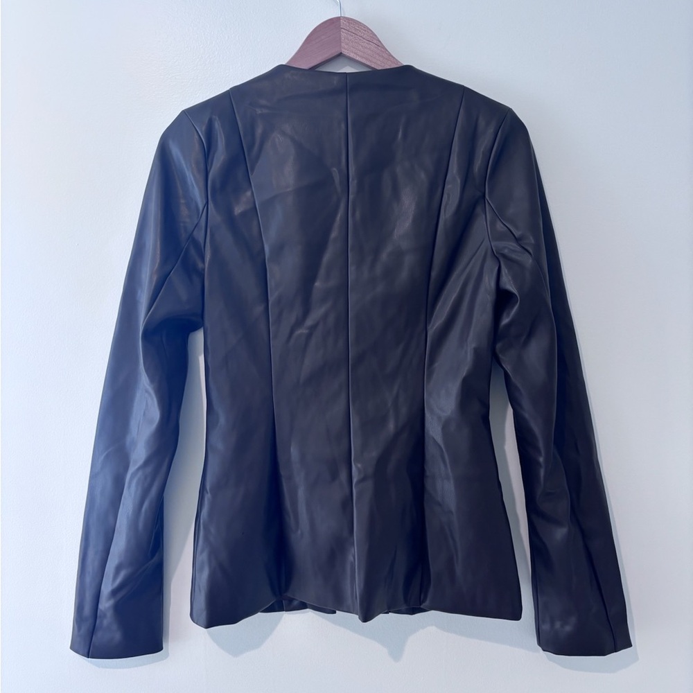All The Ways Revolve Vandellia Chocolate Brown Faux Leather Button Blazer Jacket - Picture 10 of 10